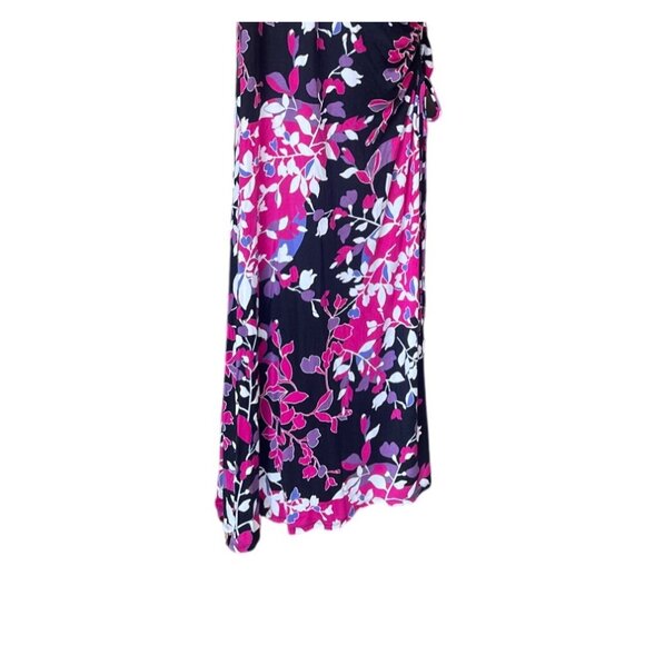 Lane Bryant Dark Floral Maxi Dress Size 18/20 Asymmetrical Hem Short Sleeve - Picture 3 of 10